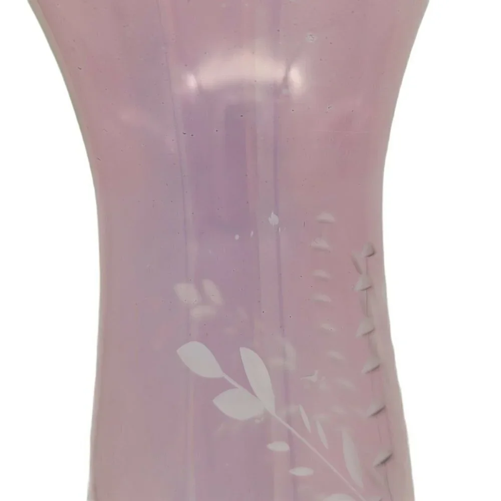 Vintage Amethyst Etched Flashed Glass Vase Light Purple Opalescent Sheen 10
